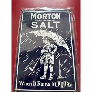 Porcelain Sign MORTON SALT  signature piece Girl In The Rain Advertising